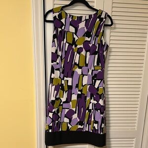 Ronni Nicole Purple and Green Abstract Midi Dress